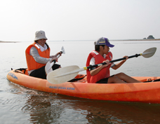 足元では魚達が群れている